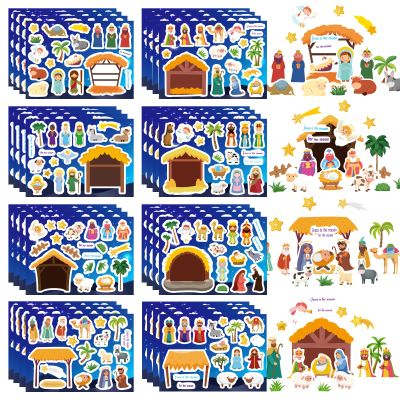 32 Sheets Christmas Nativity Stickers, Make a Nativity Scene Sticker Jesus Birth Stickers, Christmas Crafts for Kids, Religious Bible Scene Party Favor Christian Craft School Classroom Activity