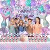 154 Pcs Mermaid Birthday Party Supplies - Mermaid Party Decorations Included Backdrop, Banner, Tablecloth, Hanging Swirls, Cupcake Toppers, Tableware, Paper Towel, Aluminium balloon, Latex Balloons view 4