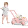 Wooden Baby Walker, Push and Pull Learning Walk Toys for Infants to Toddler, Walker with Wheels for Boys Girls, Gift for Birthday Christmas, Pink view 1