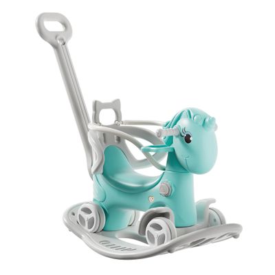 4 in 1 Rocking Horse for Toddlers 1.5-3 Years Old, Balance Bike Ride On Toys with Push Handle, Baby Rocking Toy Backrest and Balance Board for Baby Girl and Boy Fun Birthday Gift (Upgraded Blue)