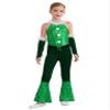 Moggemol Kids Girls Christmas Velvet Plush Sequins Flared Jumpsuit Dance Bodysuit Stage Performance Costume Green 16 Years view 1