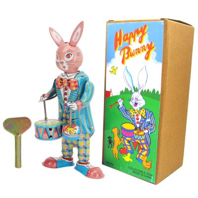 Pwshymi Clockwork Toy, Vintage Rabbit Wind Up Toys, Retro Drumming Bunny Tinplate Collection Decoration