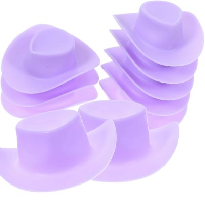 10 Pack Mini Cowboy Hat Set  Purple Plastic Miniature Hats for Dollhouse Decor, Party Decorations, DIY Crafts, and Wine Bottle Ornaments  Adorable Accessories for Western Cowboy and Cowgirl Themes