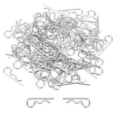DMiotech 100Pcs Body Clips Bent RC Car Shell Clip Model Car R Pins Silver Universal Shell Replacement Parts for 1/10 Scale RC Car,27mm/1.06"
