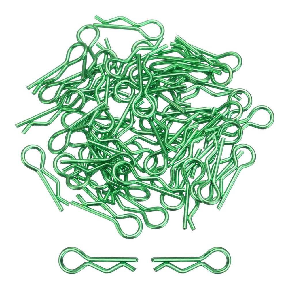 DMiotech 100Pcs Body Clips Bent, Green Universal RC Body Clips R Pins RC Cars Parts Shell Replacement Parts for All 1/16 1/18 1/24 Scale RC Car,17mm/0/7