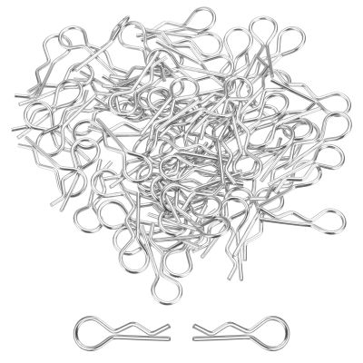 DMiotech 100Pcs Body Clips Bent, Silver Universal RC Body Clips R Pins RC Cars Parts Shell Replacement Parts for All 1/10 1/12 Scale RC Car,24mm/0.94"