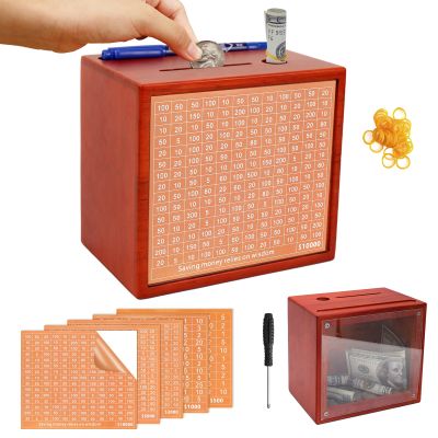 10000 Savings Challenge Box with Photo Display, Customizable Wooden Piggy Bank for Adults Kids, Money Saving Box for Boys and Girls, Funny Cash Vault Coin Bank, Alcancias de Dinero para Adultos