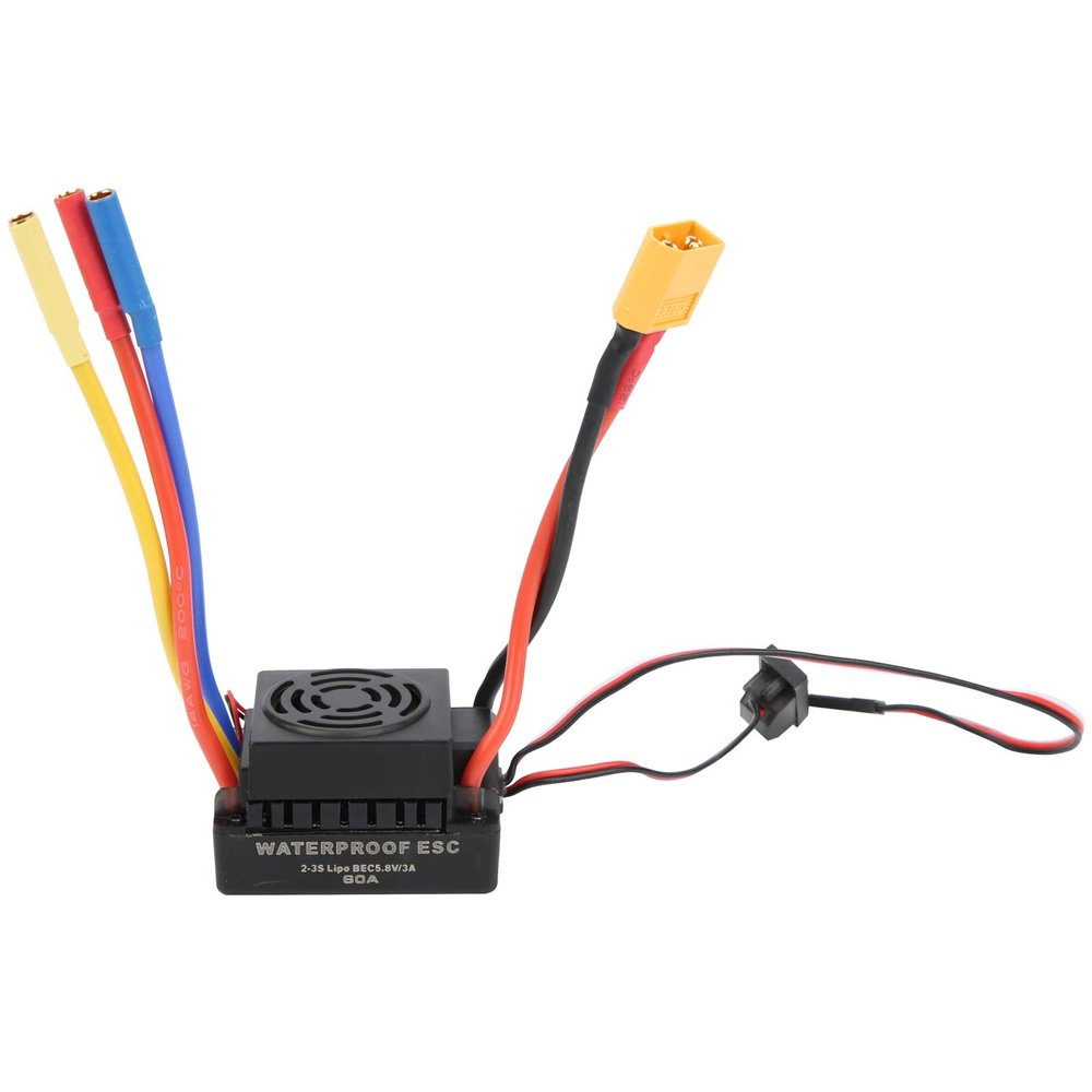 60A Brushless ESC 1/10 RC Car Model, Enhanced Throttle Response, Low Voltage Cut Off for RC Car (XT60)