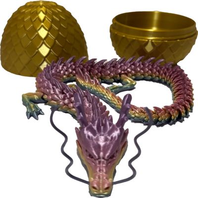 17.5 Inch Articulating Dragon Toy with Surprise Golden Egg (Rainbow)