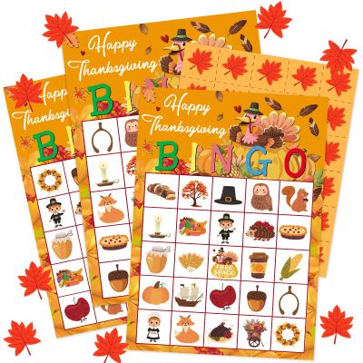 JUESMOS Thanksgiving Bingo Games for Kids Adults 24 Players Turkey Fall Thanksgiving Bingo Cards Thanksgiving Party Games Supplies Favors for Family School Classroom Game Activities 5 x 7 Inches