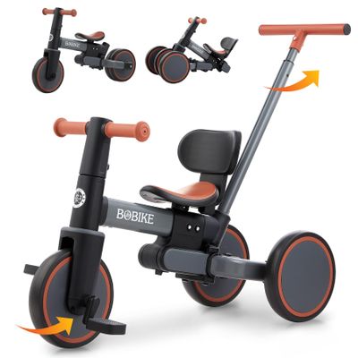 Bobike 5-in-1 Tricycle for Toddlers 18 Months to 5 Years Old, Toddler Bike, Kids Tricycle with Push Handle and Backrest, Toddler Balance Bike with Easy Assembly for Boys and Girls. (Grey)