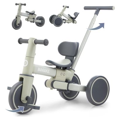 Bobike 5-in-1 Tricycle for Toddlers 18 Months to 5 Years Old, Toddler Bike, Kids Tricycle with Push Handle and Backrest, Toddler Balance Bike with Easy Assembly for Boys and Girls.(Green)