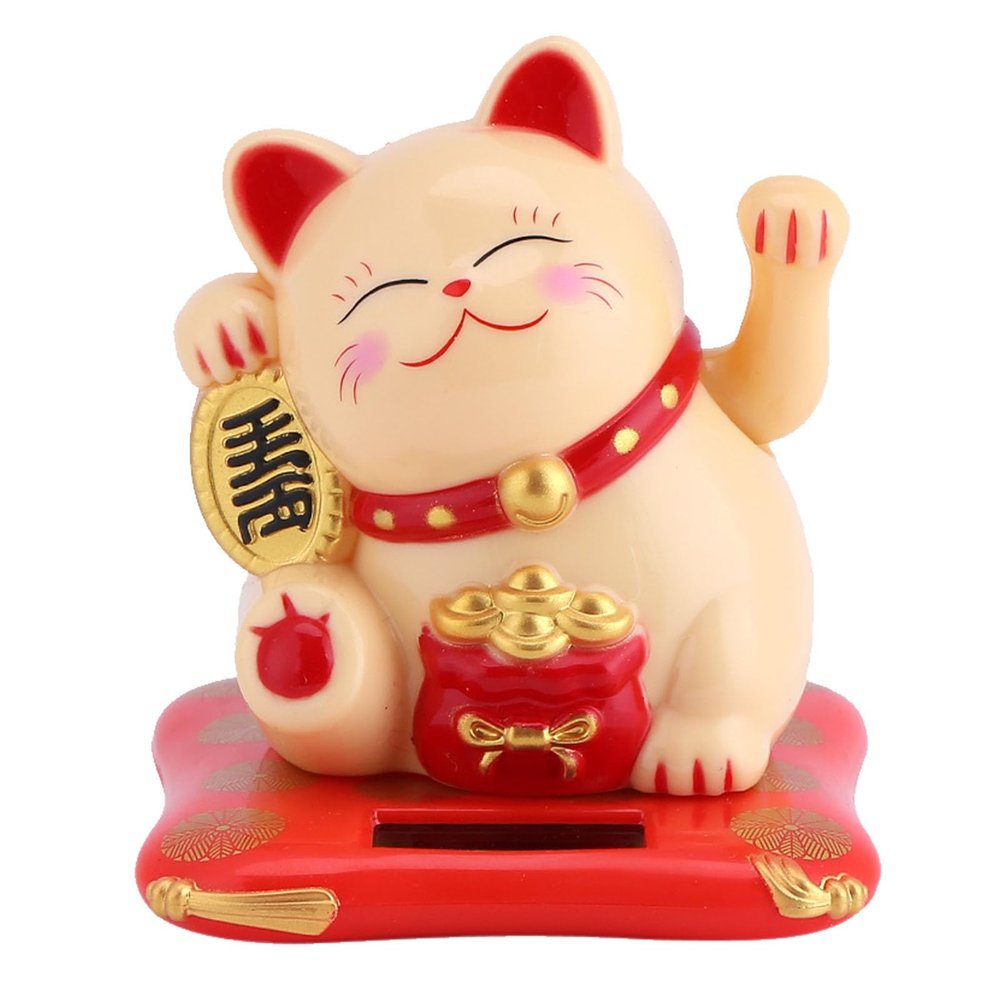 BORDSTRACT Lucky Cat, Solar Powered Cute Waving Cat, Fengshui Lucky Cat Swinging Arm, Good Luck Wealth Welcoming Cats Home Display Car Decor (Yellow)