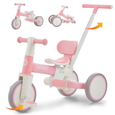 Bobike 5-in-1 Tricycle for Toddlers 18 Months to 5 Years Old, Toddler Bike, Kids Tricycle with Push Handle and Backrest, Toddler Balance Bike with Easy Assembly for Boys and Girls.(Pink)