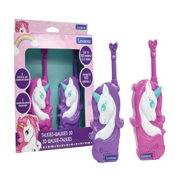 Lexibook, Unicorn, 3D Unicorn Walkie Talkie, 500 m Range, 2 Communication Channels, Belt Clip, Pink/Purple, TW18UNI