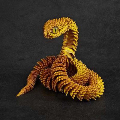 3D Printed Snake Creative Flexible Fidget Snake Desktop Pet One Piece Articulated Snake Gifts for Home Office Desk Gift Decor (Gold)