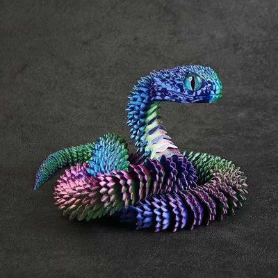 3D Printed Snake Creative Flexible Fidget Snake Desktop Pet One Piece Articulated Snake Gifts for Home Office Desk Gift Decor (Blue)