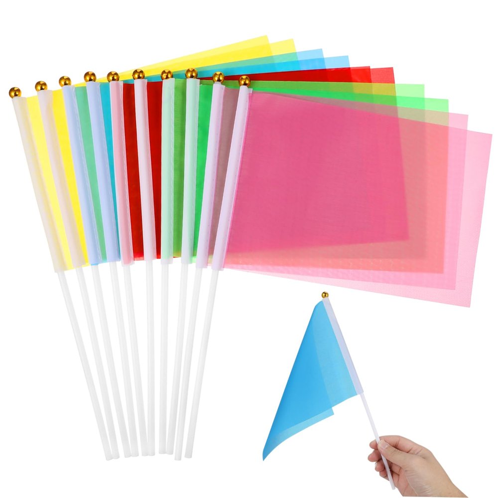 BESPORTBLE 50pcs Mini Solid Waving Flags Handheld Square Flags for Party Decorations Celebrations Events Each Rosy Green Red