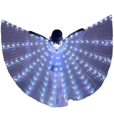 BUXINGRUN Light Up Fairy Wings Adult Women, LED Cape for Girls, Perfect for Party Carnival Halloween Belly Dance (White, Adults)