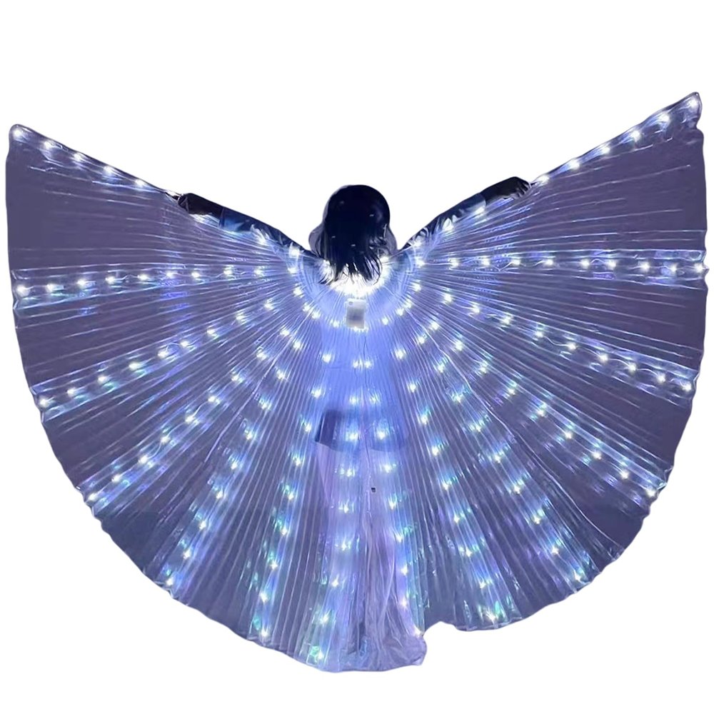 BUXINGRUN Light Up Fairy Wings Adult Women, LED Cape for Girls, Perfect for Party Carnival Halloween Belly Dance (White, Adults)