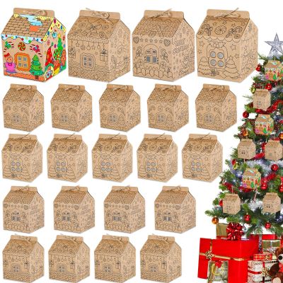 24 Set Gingerbread Paper Coloring Houses DIY Craft Color Your Own Cardboard House Personalize a Cardboard House Christmas Holiday Party Favor Gift for Girl Boy Classroom Home 5.31x4.33x4.33In (Brown)