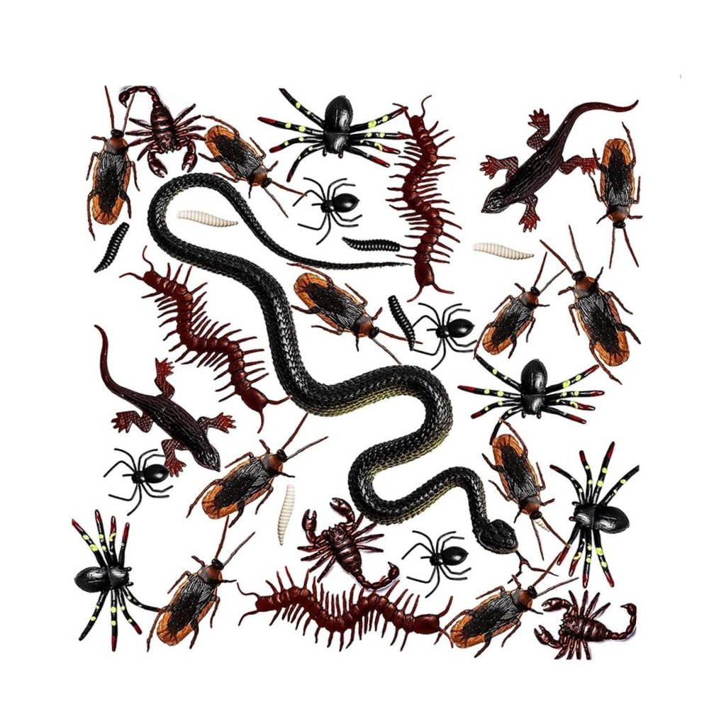 Abaodam Halloween Mischief Props Life-Like Fake Spider Snake Worm Scorpion Gecko 148pcs Plastic Decorations