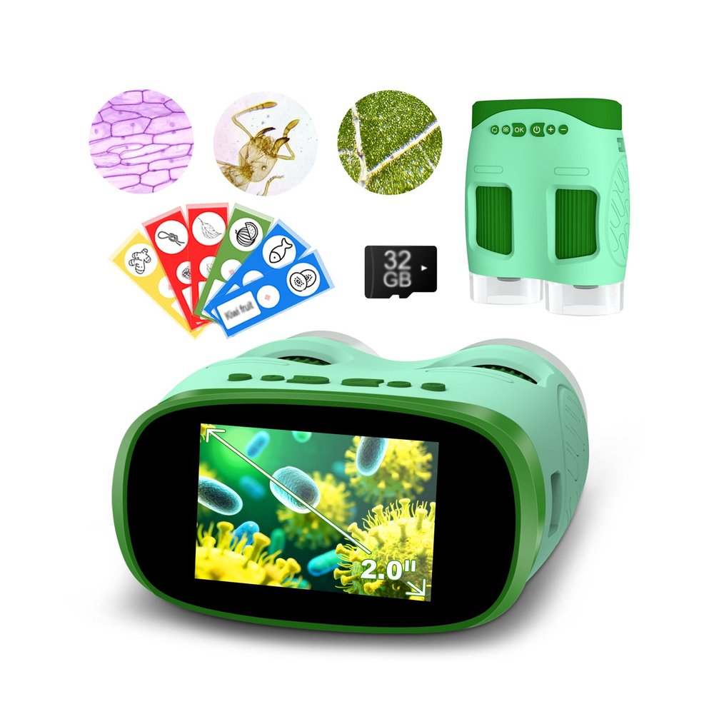 1000X Portable Microscope for Kids : 3-in-1 Camera and Telescope Toy with 6 Slides, Perfect for Indoor Outdoor Exploration, Pocket Edu Christmas Birthday Gifts for Age 3-12 Children Students