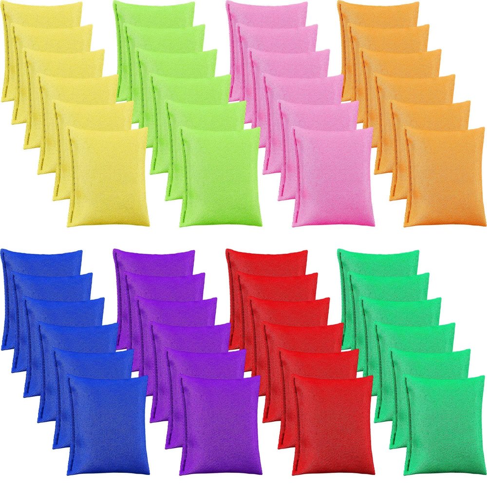 Jenaai 48 Pack 4.7 x 4.7 Inch Large Nylon Bean Bags for Sack Tossing Colorful Cornhole Bean Bag Set for Adult Hand Tossing Large Cornhole Bags Outdoor Games Party Supplies