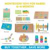 Adena Montessori Play Kit for 13-18 Month Baby,8 in 1 Toy,Colorful Stacking&Nesting Cup,Coin Bank,Coins,Carrots Lid,Carrots,Posting Lid,Flexble Stacker,Bead Kit,Shape Puzzle,Pound&Tap Hammer Bench view 2