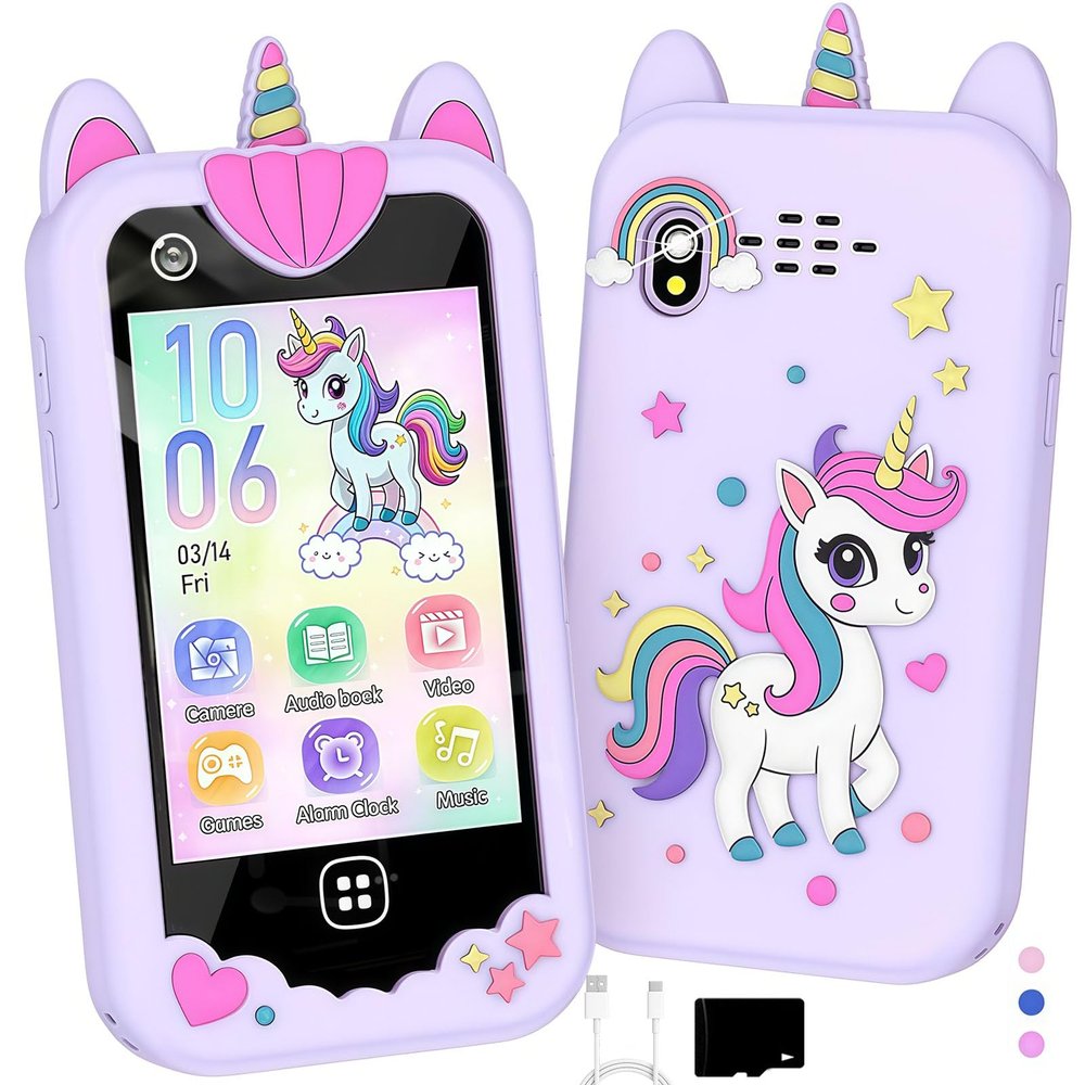 Kids Smart Phone for Girls, Kids Toys Cell Phone 2.8" Touchscreen Toddler Learning Play Toy Phone with Dual Camera, Game, Music Player, 8GB Card Birthday Gifts for Girls Boy Age 4-12 (Purple)
