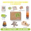Adena Montessori Play Kit for 7-12 Month Baby,6 in 1 Learning Educational Brain Development Toys for Toddler Includ First Puzzle,Ball Drop Box,Stacking Pegs,First Blocks,Wooden Moving Car,Hand Puppet view 2