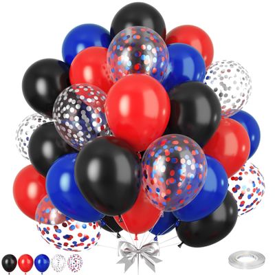 Red Blue Black Balloons, 50pcs Royal Blue Red Black Balloons, Silver Confetti Balloon for Boy Man Theme Birthday Party Baby Shower Wedding Graduation Decorations