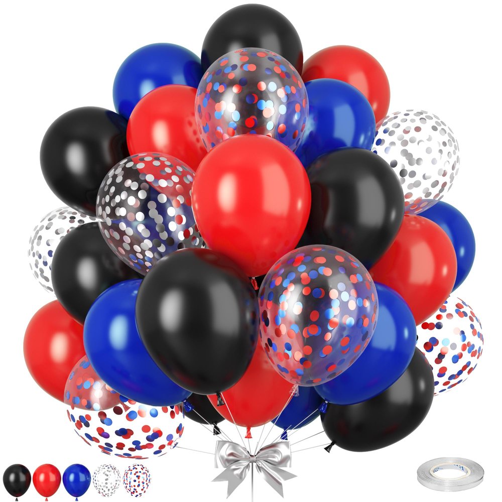 Red Blue Black Balloons, 50pcs Royal Blue Red Black Balloons, Silver Confetti Balloon for Boy Man Theme Birthday Party Baby Shower Wedding Graduation Decorations