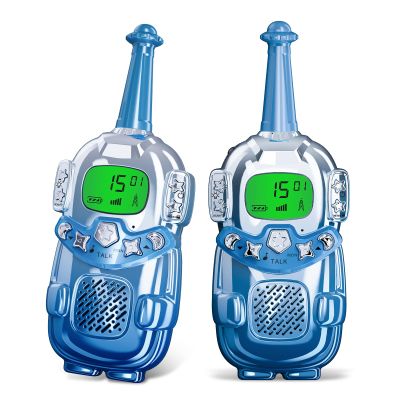Mini Robot Kids Walkie Talkies 2 Pack,Walkie Talkies for Kids with Backlit LCD Flashlight,3-12 Year Boy Girl Gift,Birthday Christmas Toy Gift,3 KM Range for Camping, Hiking,Outdoor Play (Blue)