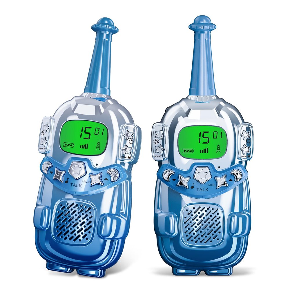 Mini Robot Kids Walkie Talkies 2 Pack,Walkie Talkies for Kids with Backlit LCD Flashlight,3-12 Year Boy Girl Gift,Birthday Christmas Toy Gift,3 KM Range for Camping, Hiking,Outdoor Play (Blue)