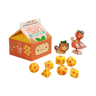 1985 Games Peach Cat Milk Carton Dice Set Milk Carton-Inspired Dice for DND | TTRPGs & Tabletop Roleplaying