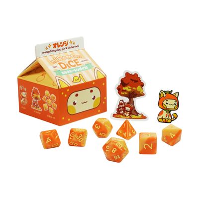 1985 Games Orange Kawaii Cat Dice Set Dungeons and Dragons Dice | DND Tabletop Roleplaying