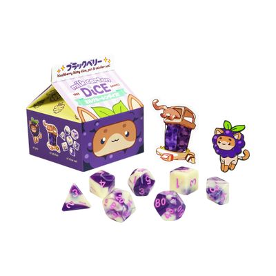 1985 Games BlackBerry Kawaii Cat Dice Set Milk Carton-Inspired Dice for DND | TTRPGs & Tabletop Roleplaying
