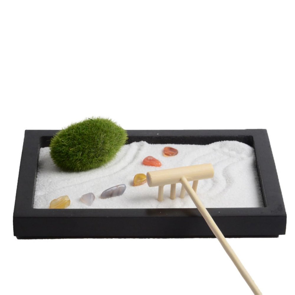 Abaodam Zen Garden Decoration with Simulation Moss and Rake Elegant Sand Table Accessory for Meditation and Relief Home Office