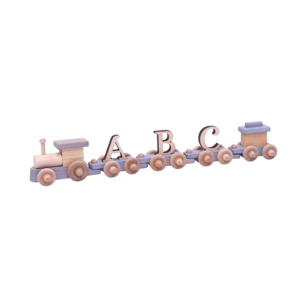 AmishToyBox.com Wooden Name Train Toy, Custom ABC Letter Train, Amish-Made (Baby Blue)