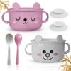 SnugglyBites Unbreakable Bowls for Babies & Toddlers with Spoon and Plate, Eco-Friendly Wheat Straw, Stay Put Suction, BPA-Free, Microwave & Dishwasher Safe, Lightweight, No Soap Taste (Pink&White) view 1