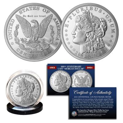 100th Anniversary of The Final Morgan Dollar 1 OZ 39mm Tribute Coin Medallion Double Dated with Certificate and Coin Stand