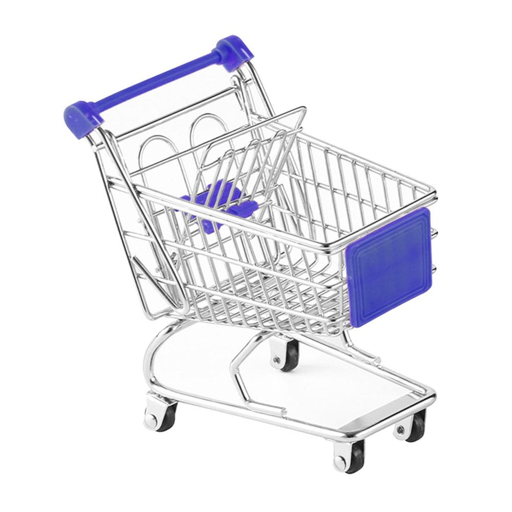 Fenteer Mini Shopping Cart,Children Push Cart Toy,Supermarket Metal Handcart Toy,Multi Use Mini Supermarket Storage Toy,Pretend Play, Blue