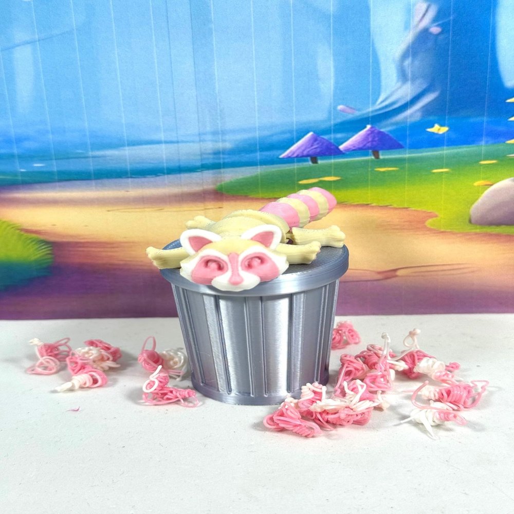 3D Printed Articulated Racoon with Trash Can, Animal Racoon Toy, Wild Life Animal Raccoon Figure, Desktop Toy Fidget Toy for ADHD Autism IHWAR007 (Small - 3.25 Inches)