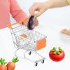 Bothyi Mini Shopping Cart Basket Desktop Organizer Supermarket Handcart Toy Ornament Creative Mini Storage Basket Kids Push Cart Toy, Orange view 4