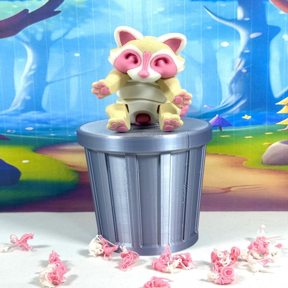 3D Printed Articulated Racoon with Trash Can, Animal Racoon Toy, Wild Life Animal Raccoon Figure, Desktop Toy Fidget Toy for ADHD Autism IHWAR007 (Large - 5.5 Inches)