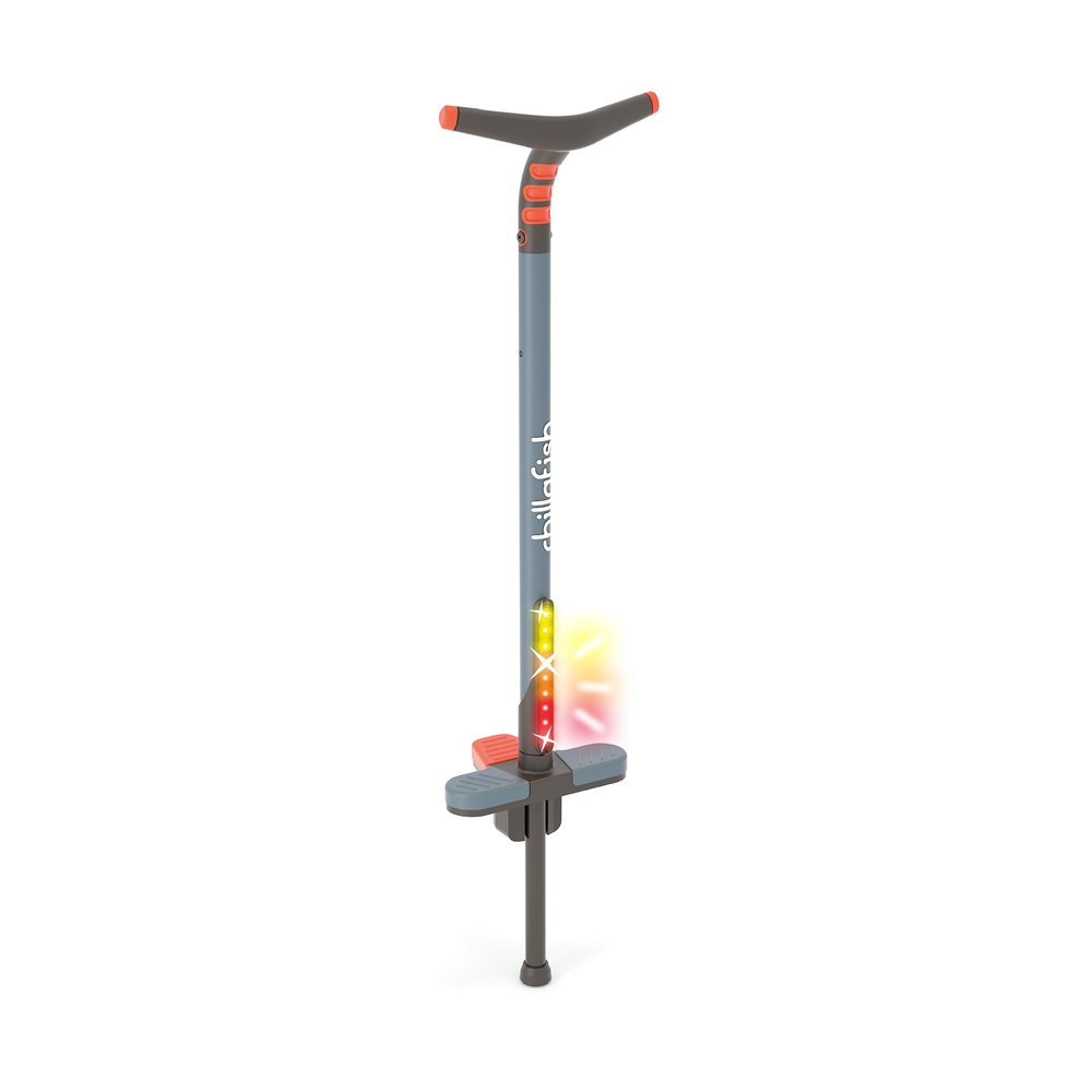 Chillafish Poogi Kids Glow Light-Up Pogo Stick with Centralized Extra Foot Pedal to Balance on One Foot and Versatile Soft-Touch Handgrip for One or Two Hands, Ages 5+, up to 77-lbs., Papaya