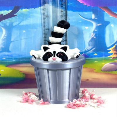 3D Printed Articulated Racoon with Trash Can, Cute Animal Black and White Racoon, Wild Life Animal Raccoon Figure, Articulated Racoon Fidget Toy for ADHD Autism IHWAR002 (Large -5.5 Inches)
