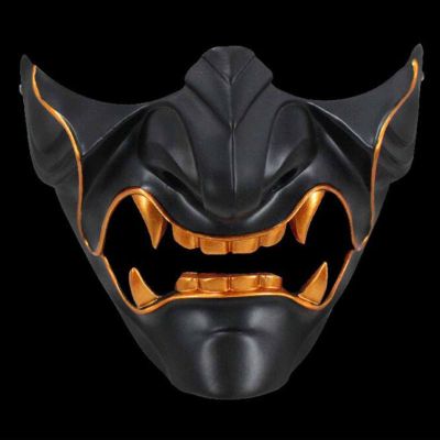 Amonkky Resin Tsushima Island Half-Face Mask Halloween Party Props Cosplay Mask Halloween Masquerade Costume Props. (Black)