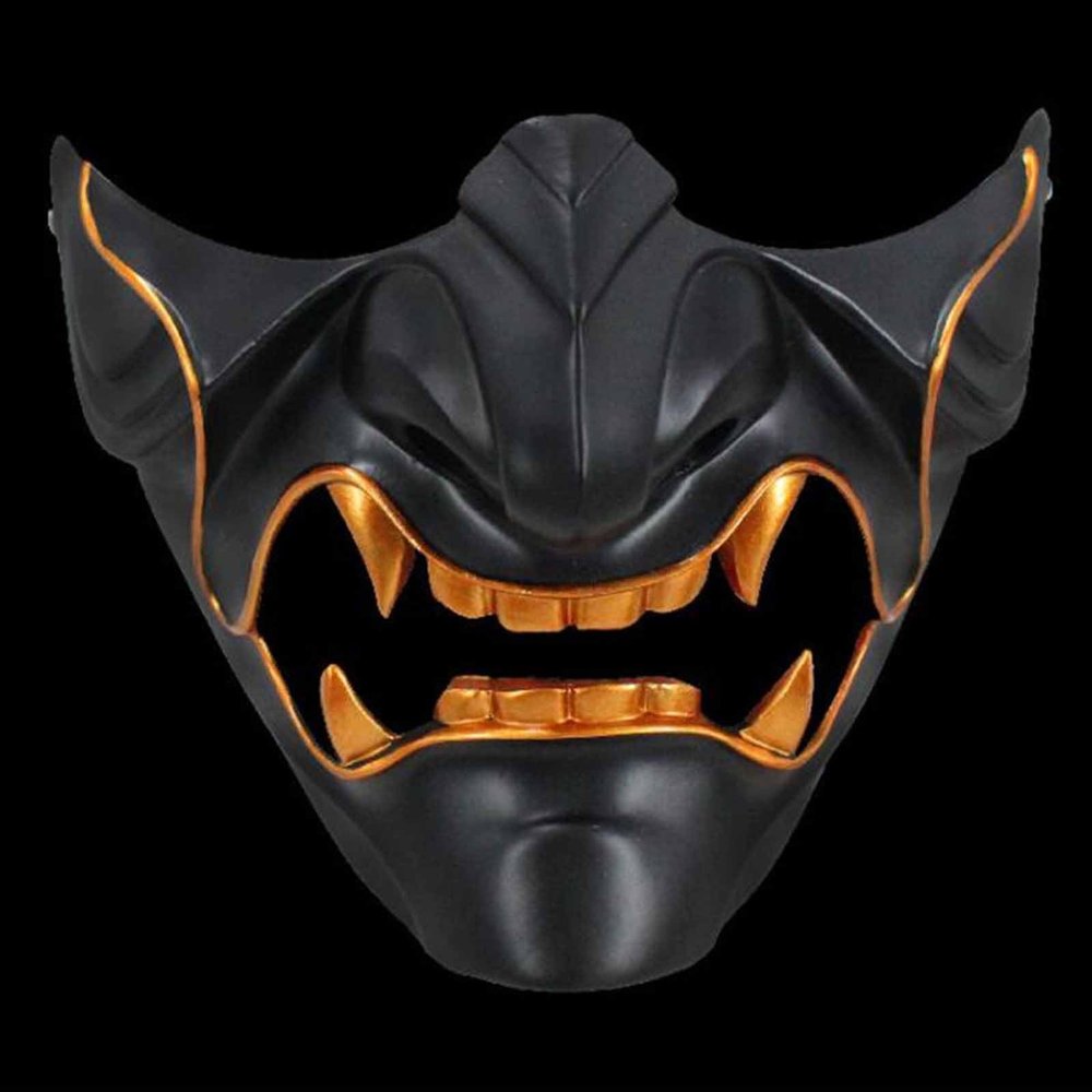 Amonkky Resin Tsushima Island Half-Face Mask Halloween Party Props Cosplay Mask Halloween Masquerade Costume Props. (Black)